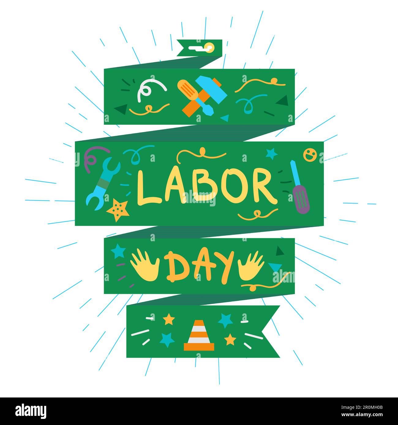Screwdriver Lettering Labor Day Lettering Greeting Banner In View Ribbon With hammer ...