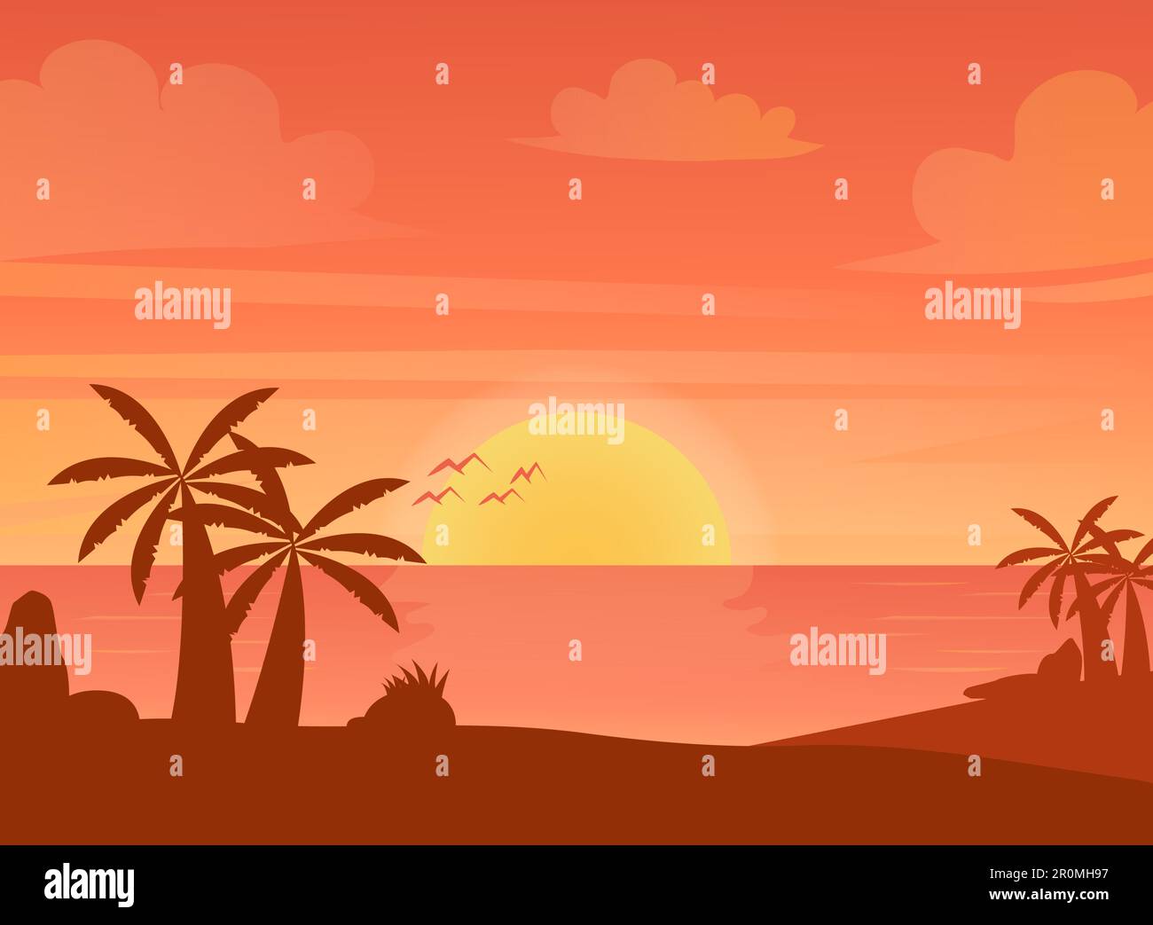 Tropical Beauty, Sunset Silhouette design.vector illustration Stock ...