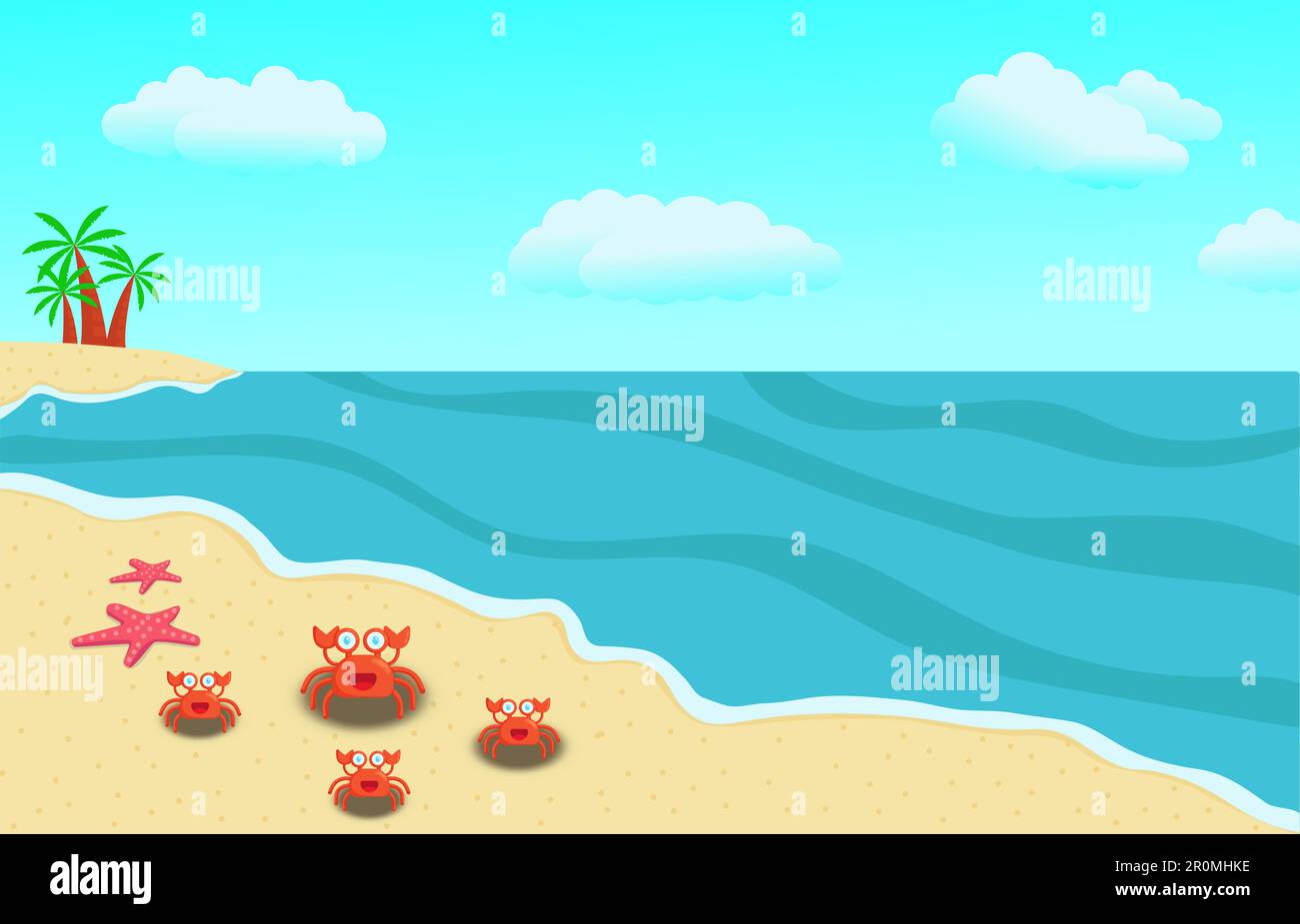 Vector landscape design background summer vacation tropical ocean meets ...