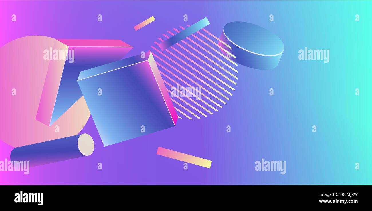 Futuristic abstract gradient bright background with various flying ...