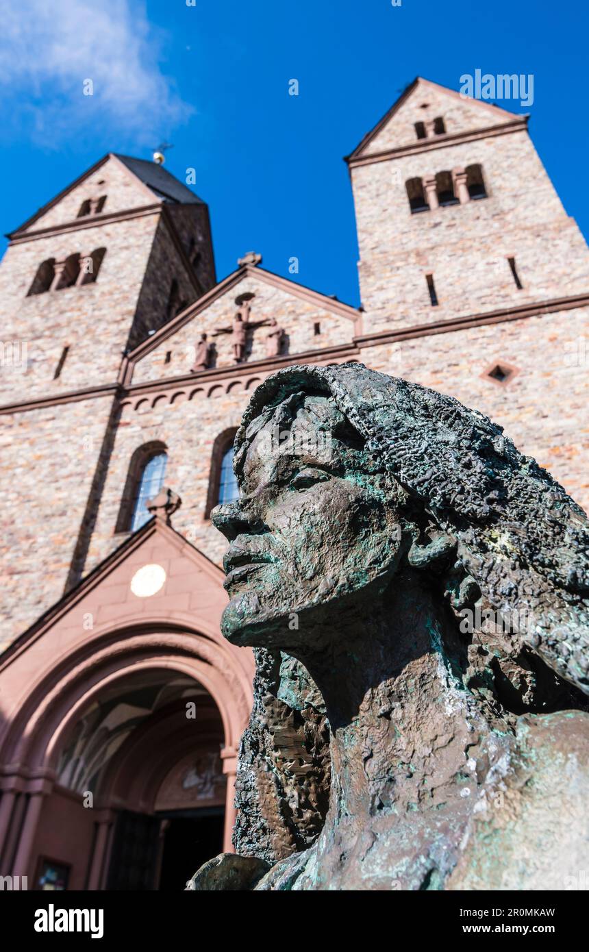 Sculpture of Hildegard von Bingen, St. Hildegard Abbey, Eibingen, Rheingau, Hesse, Germany Stock Photo