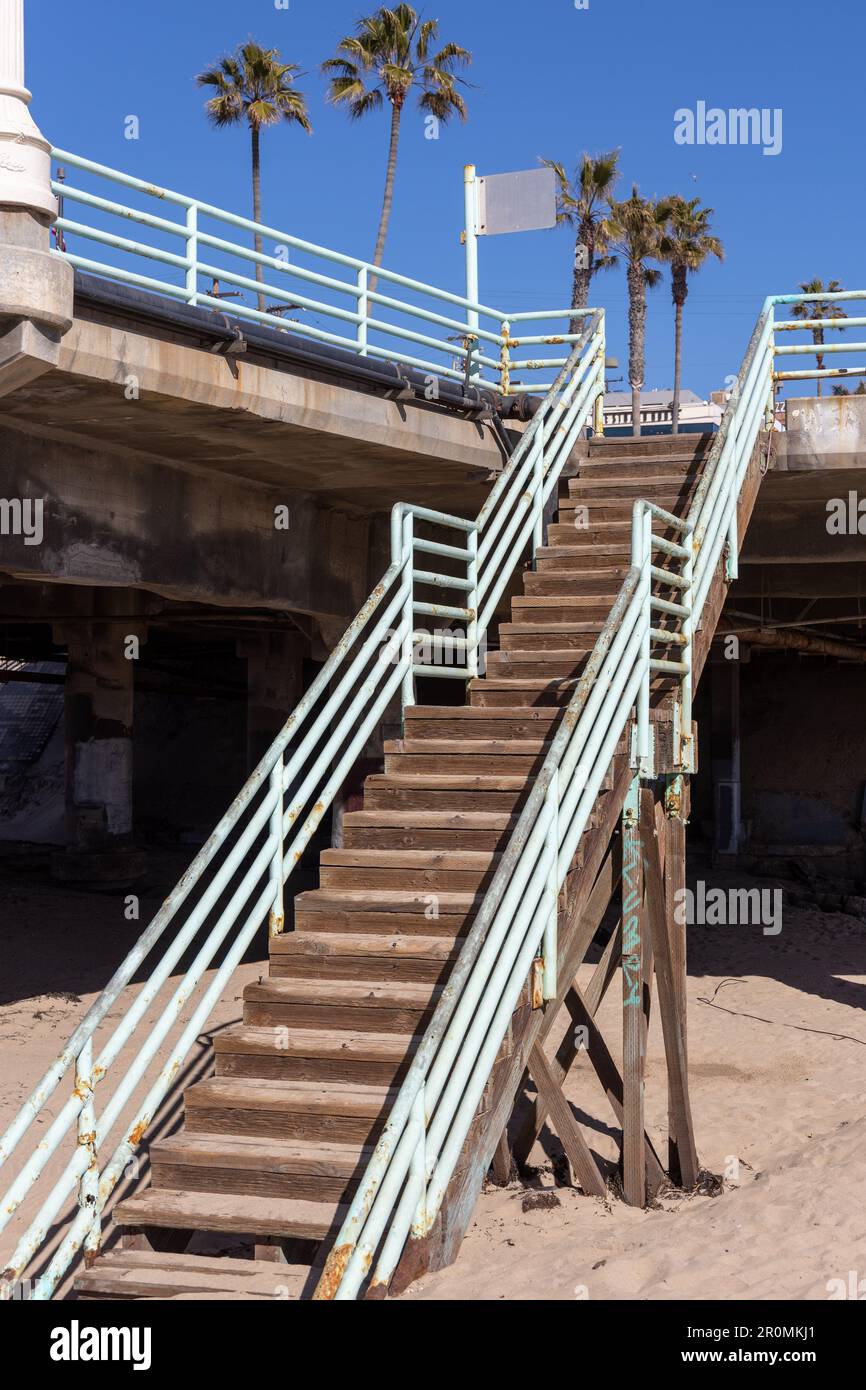 The stairs for the Manhattan Beach pier Los Angeles california USA on