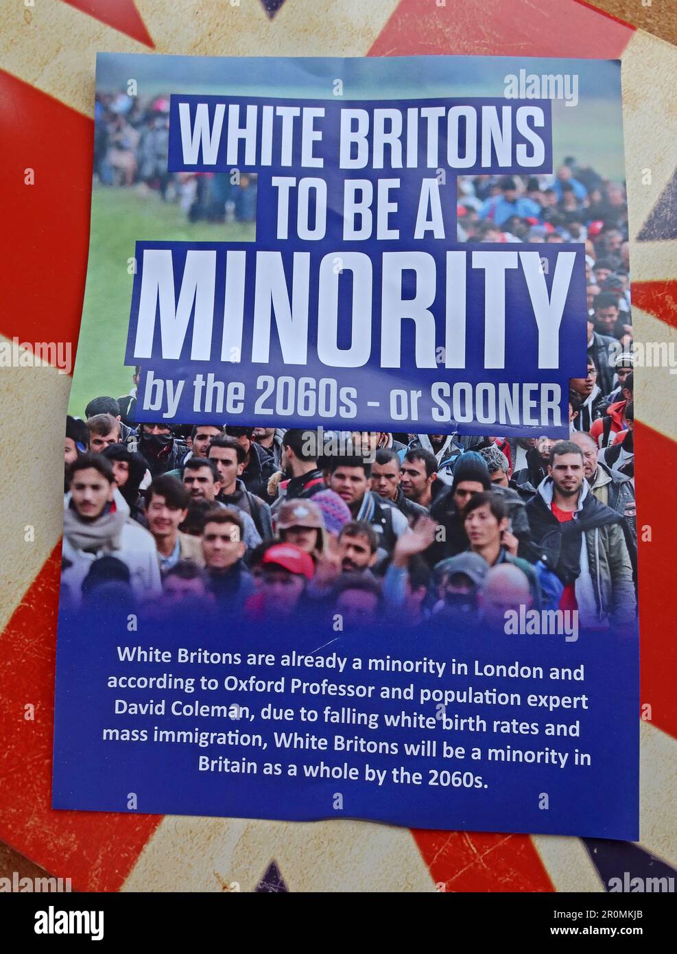 Patriotic Alternative far-right council election leaflets, Warrington, Cheshire, England, UK, WA4 1NN - White Britons to be a minority Stock Photo