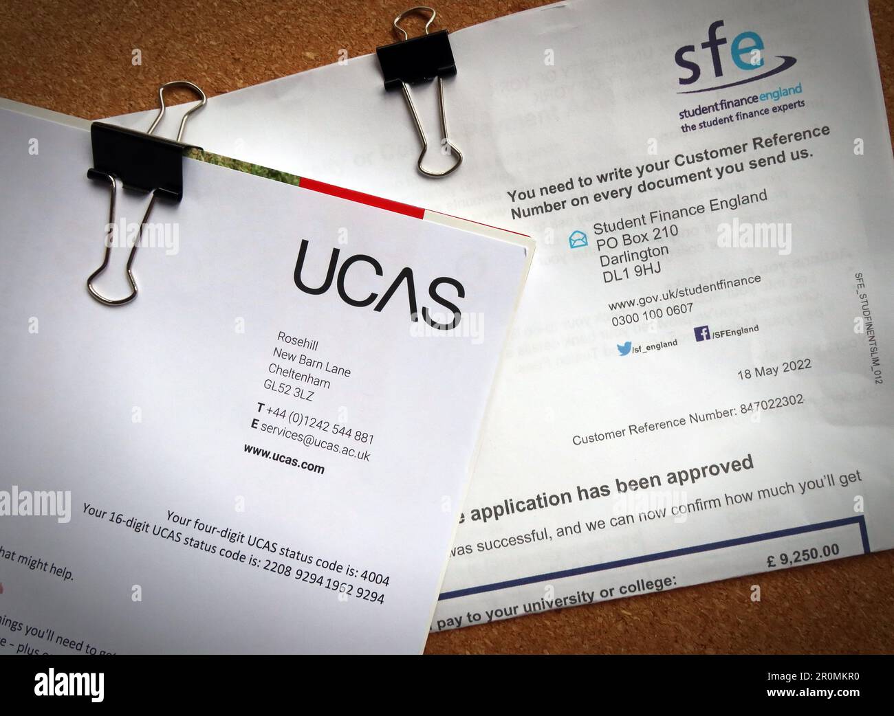 UCAS and SFE Student Finance applications, for university and further education places Stock Photo