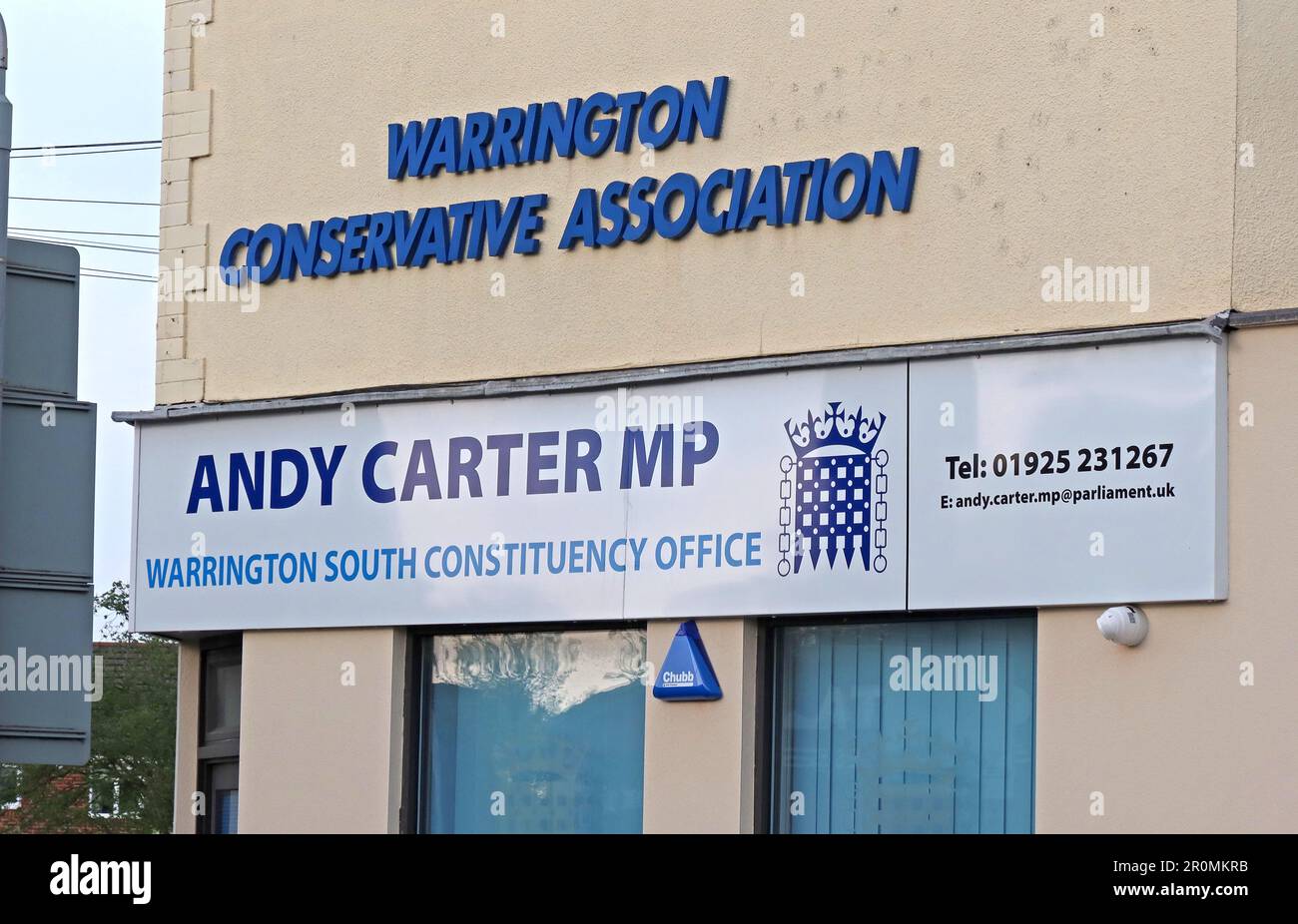 South Warrington Tory Party, Andy Carter Conservative office, at 1 Stafford Rd, Stockton Heath, Warrington, Cheshire, England, UK, WA4 6RP Stock Photo