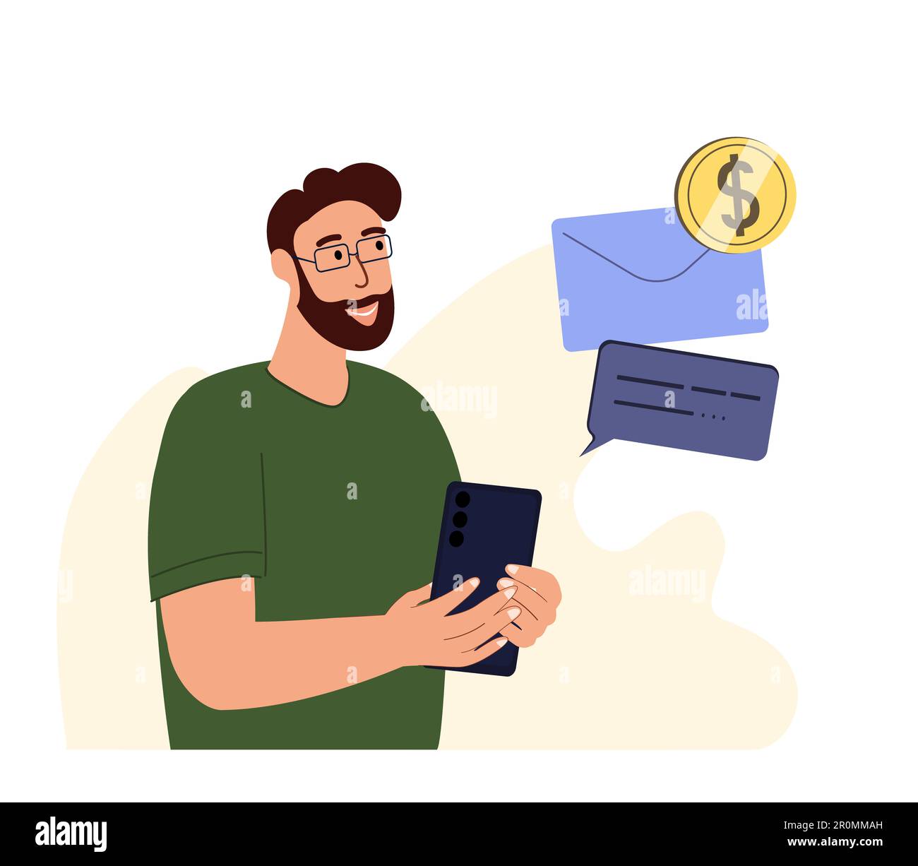 Man received Bank finance letter.Business mail,envelope and money.Work