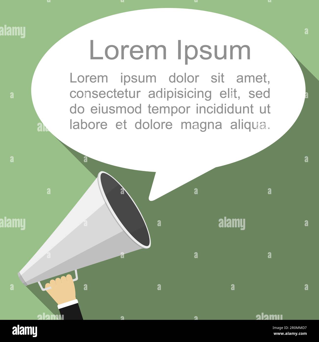 Hand holding megaphone and speech bubble for your text, flat design ...