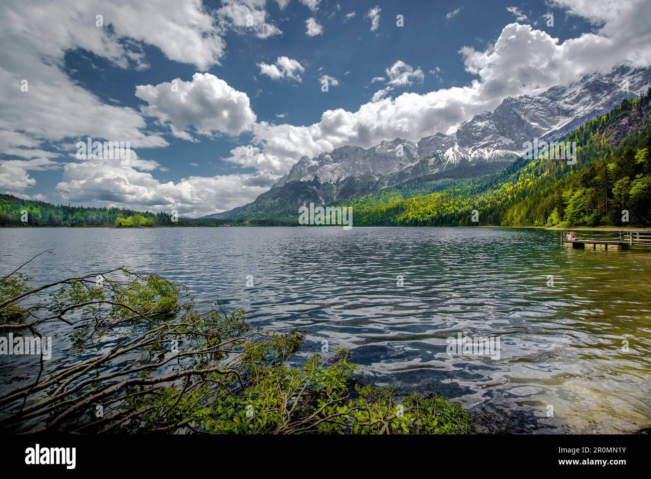The Eibsee below the Zugspitze in the Wetterstein Mountains in Bavaria ...