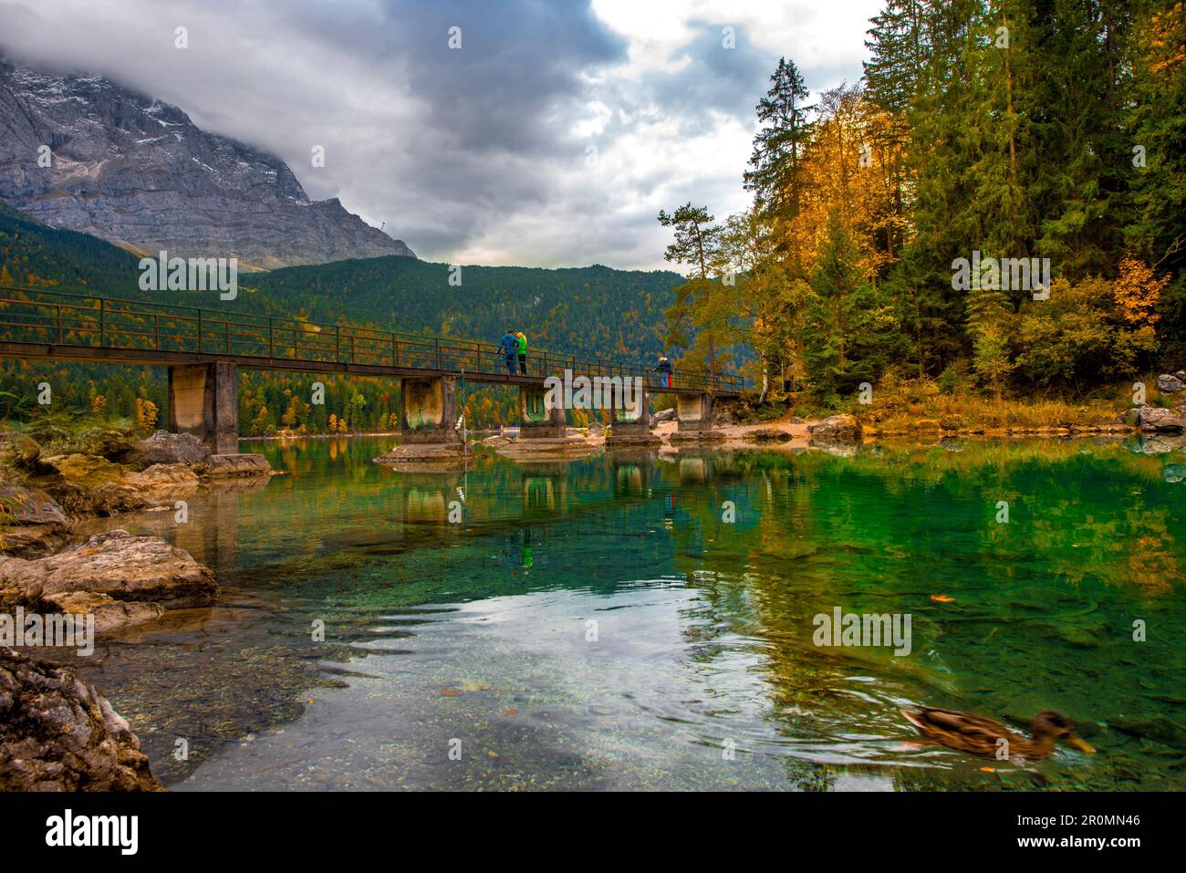 The Eibsee below the Zugspitze in the Wetterstein Mountains in Bavaria ...