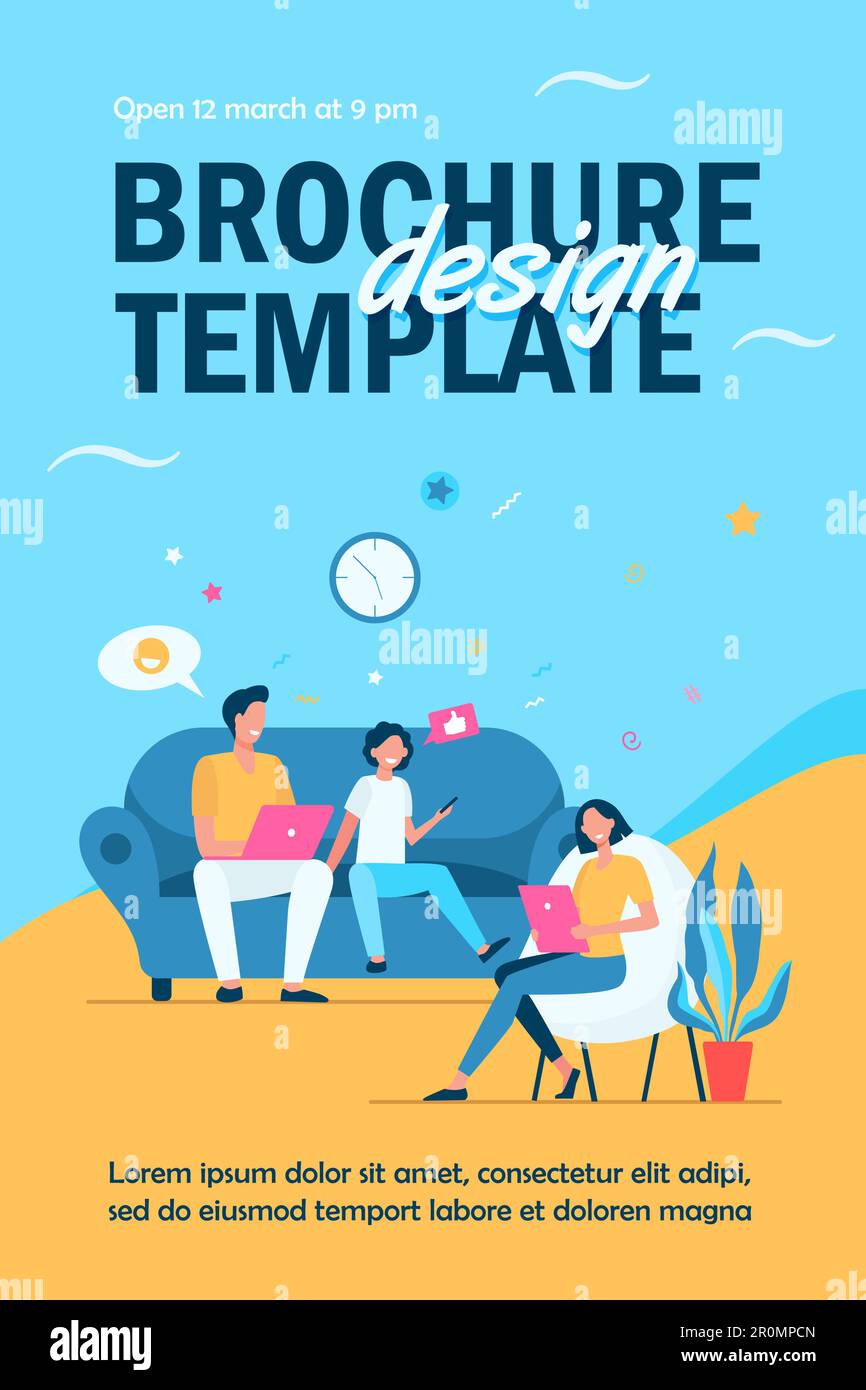 Parents couple and kid using gadgets Stock Vector