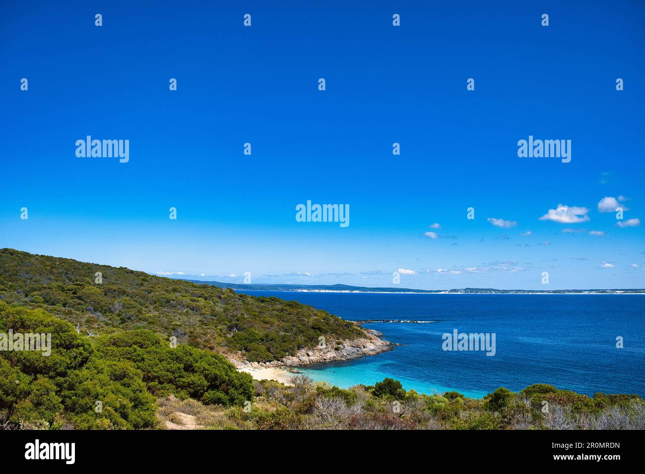 View from the hilly peninsula above Little Boat Harbour Beach near Point Henry in Bremer Bay, a remote village on the south coast of Western Australia Stock Photo