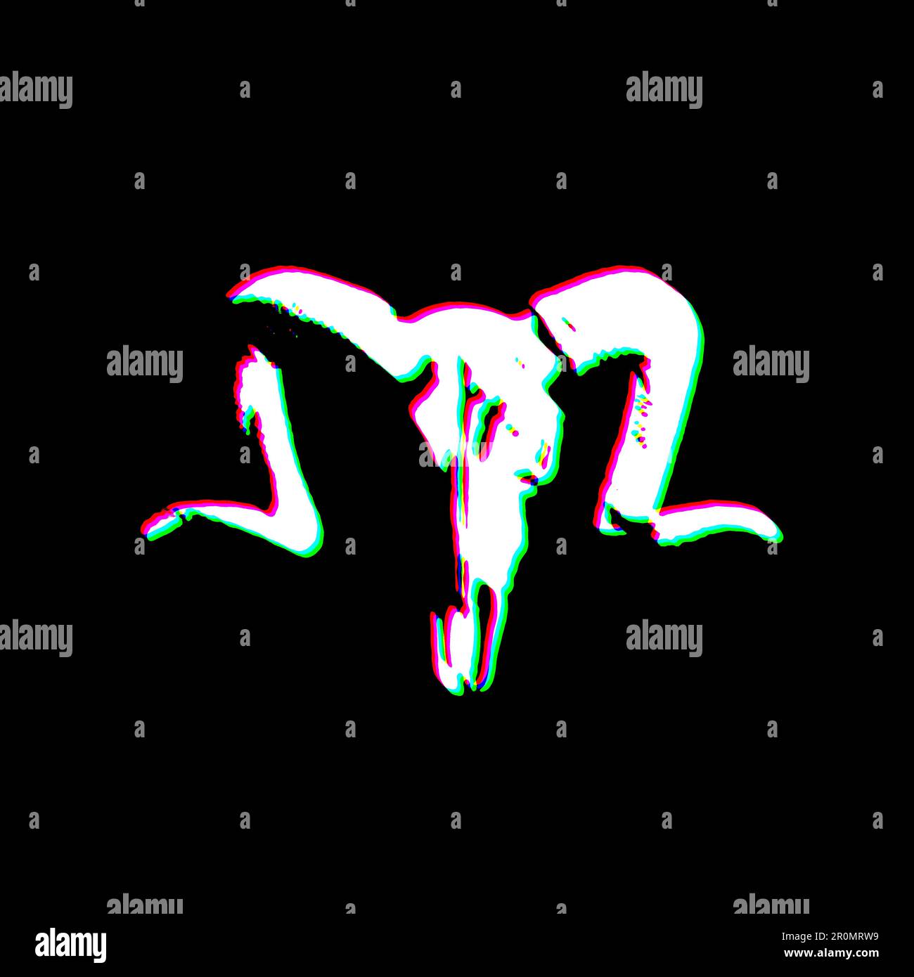 White Black Ram Skull Head Horn Grudge Scratched Dirty Style Punk Print Symbol illustration Stock Photo