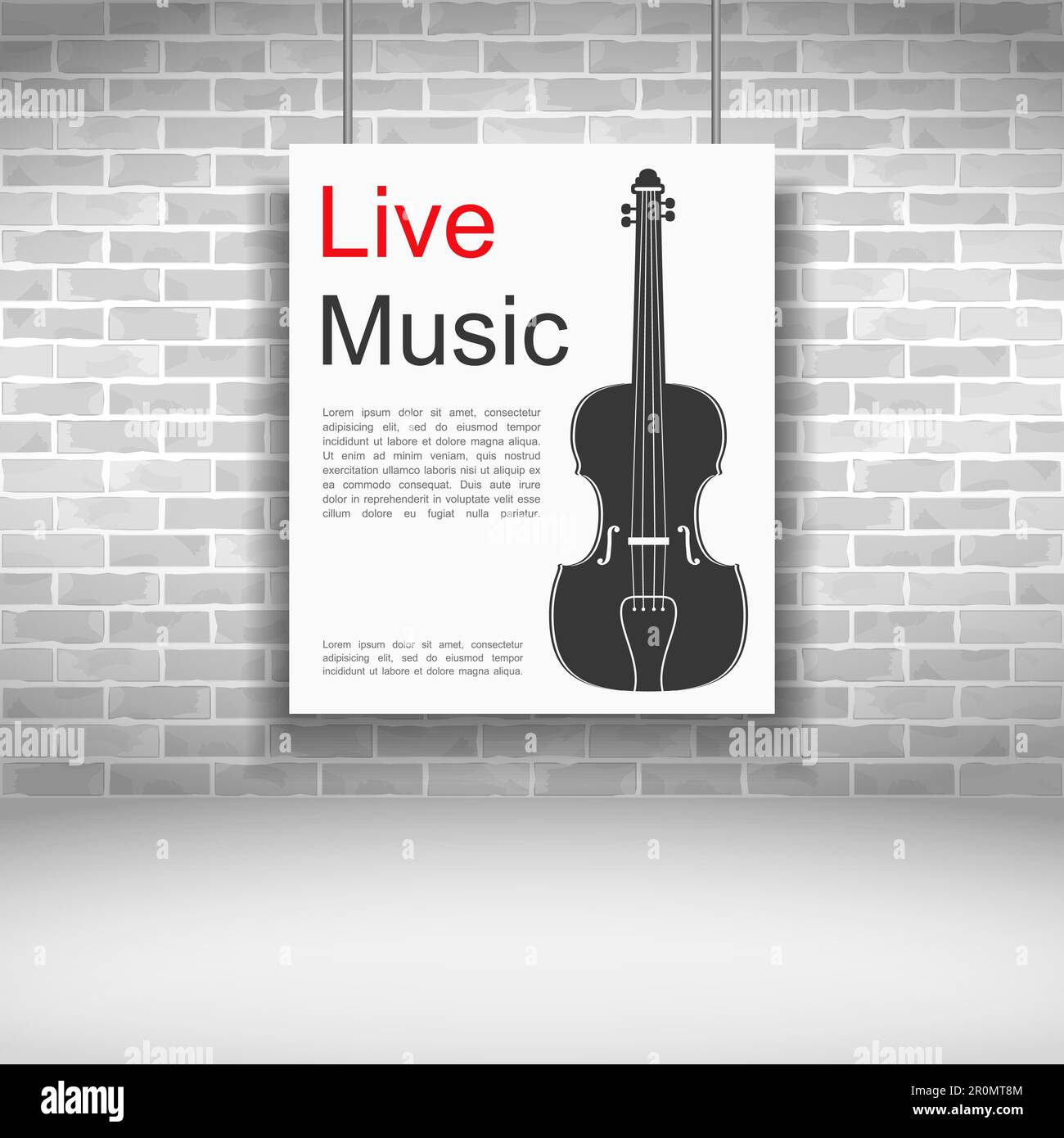 Live music banner with violin on brick wall, vector eps10 illustration
