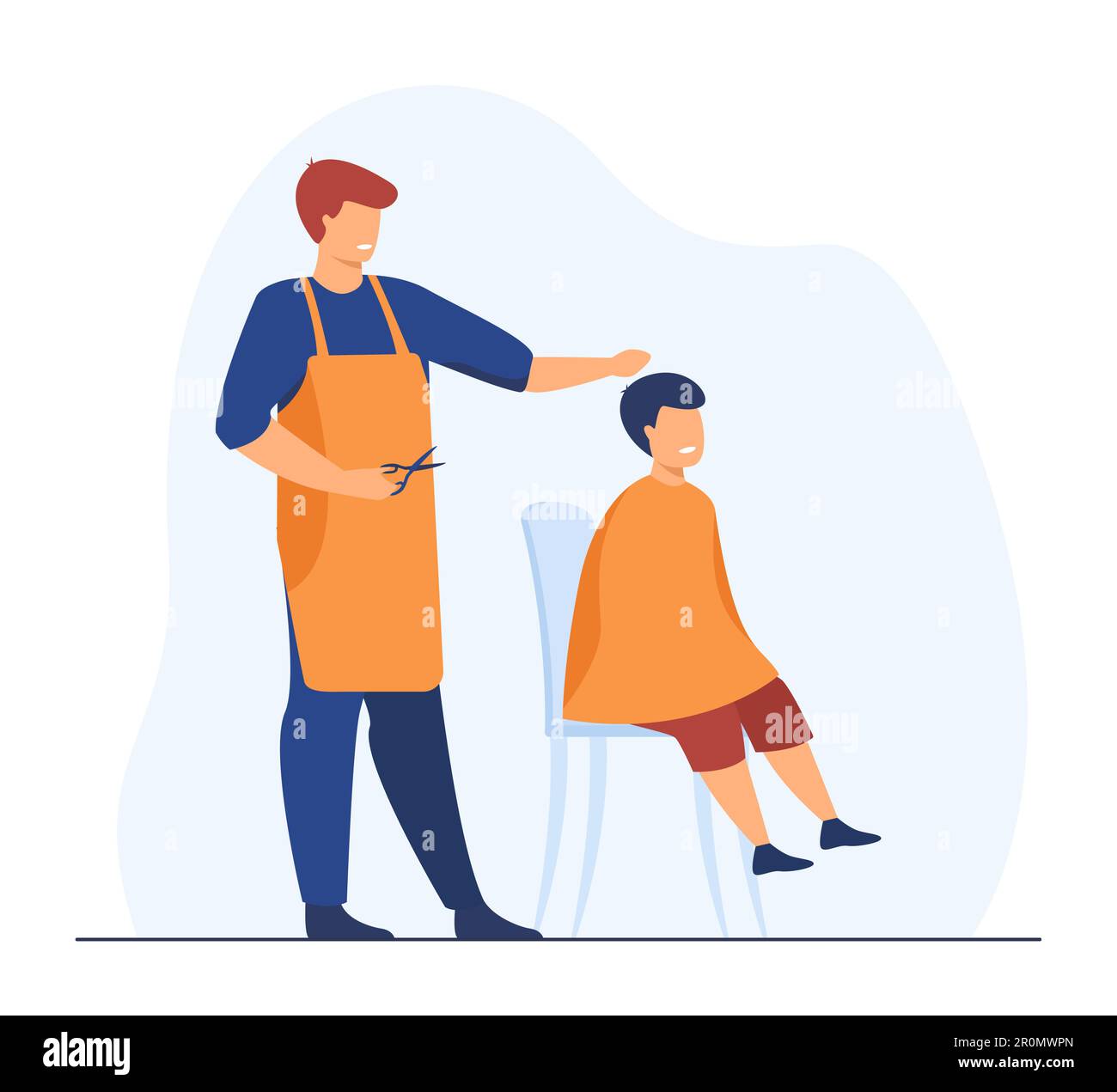 Professional hairdresser cutting hairs of boy Stock Vector