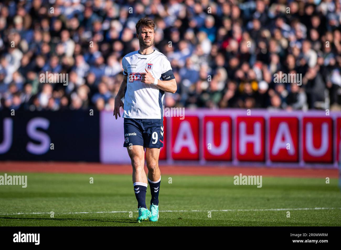 Aarhus, Denmark. 07th, May 2023. Patrick Mortensen (9) of AGF seen