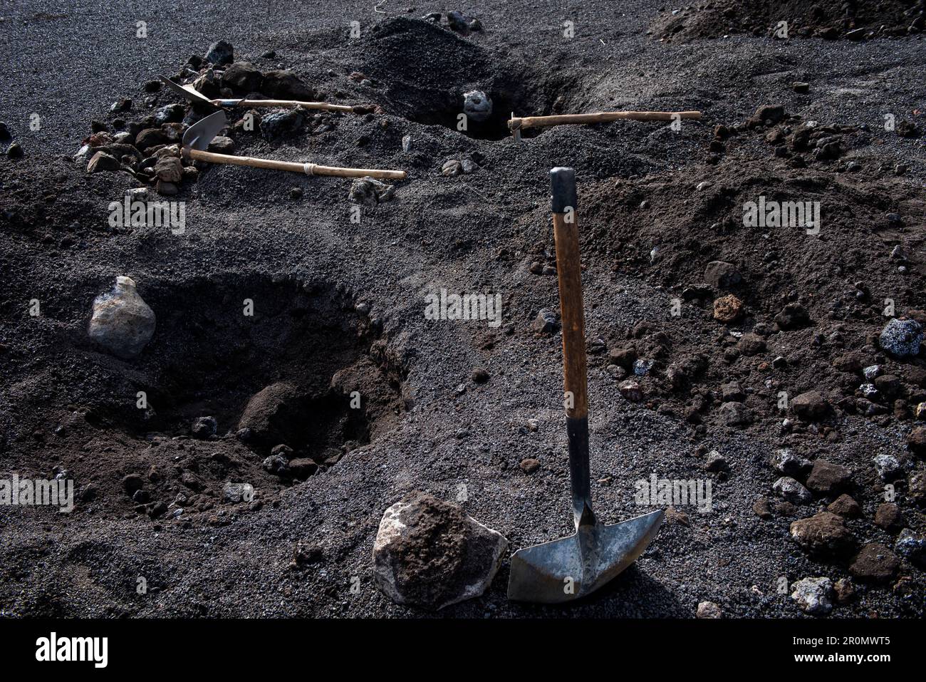 Cape Verde, Island Fogo, NationalPark Fogo, Village Cha,landscape, Active Vulcano, Lavafields, coffee, wineyards, wine,farmers, working the land, plan Stock Photo