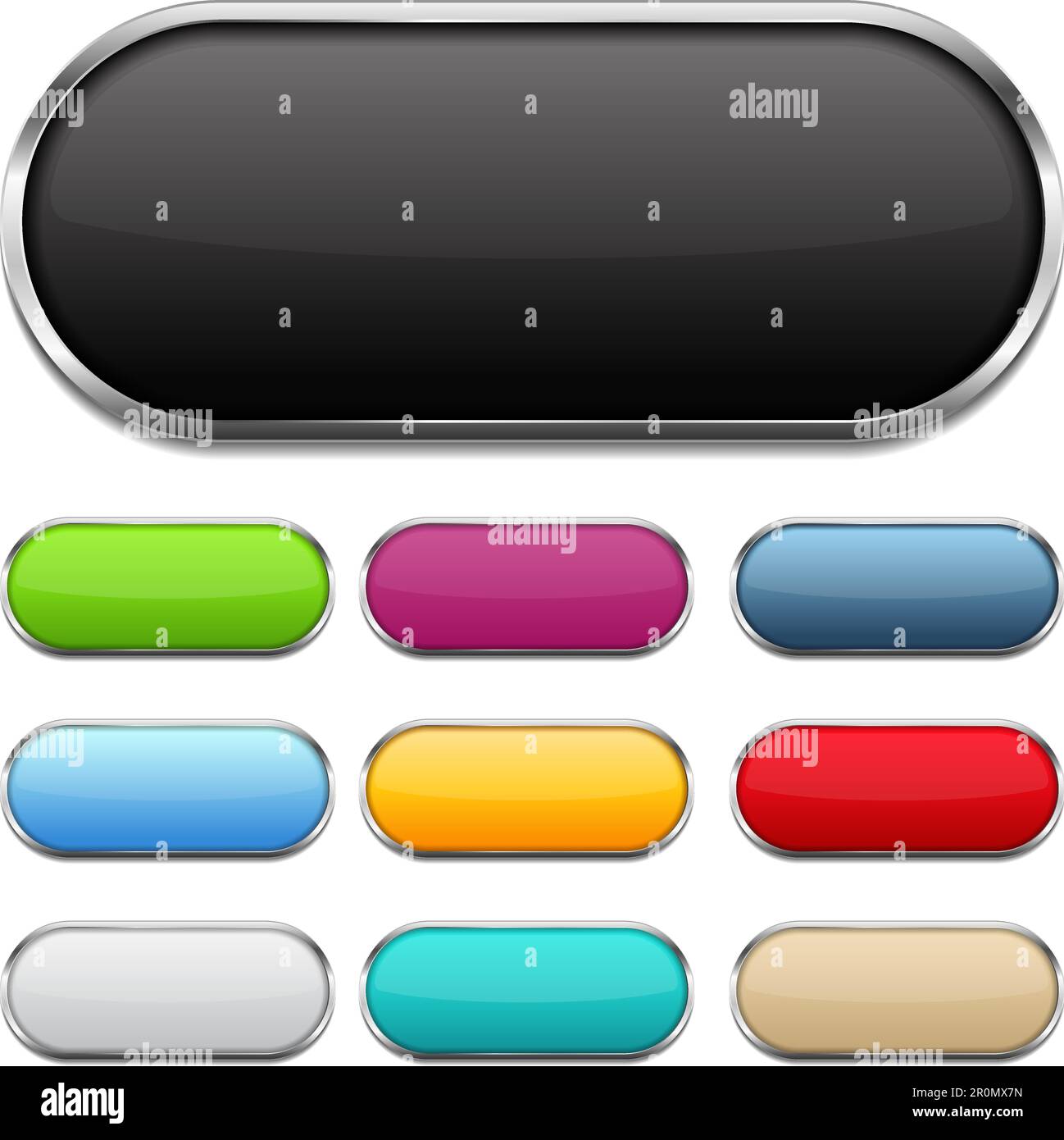 Blank colored buttons with metallic frames and shadows, vector eps10 illustration Stock Vector
