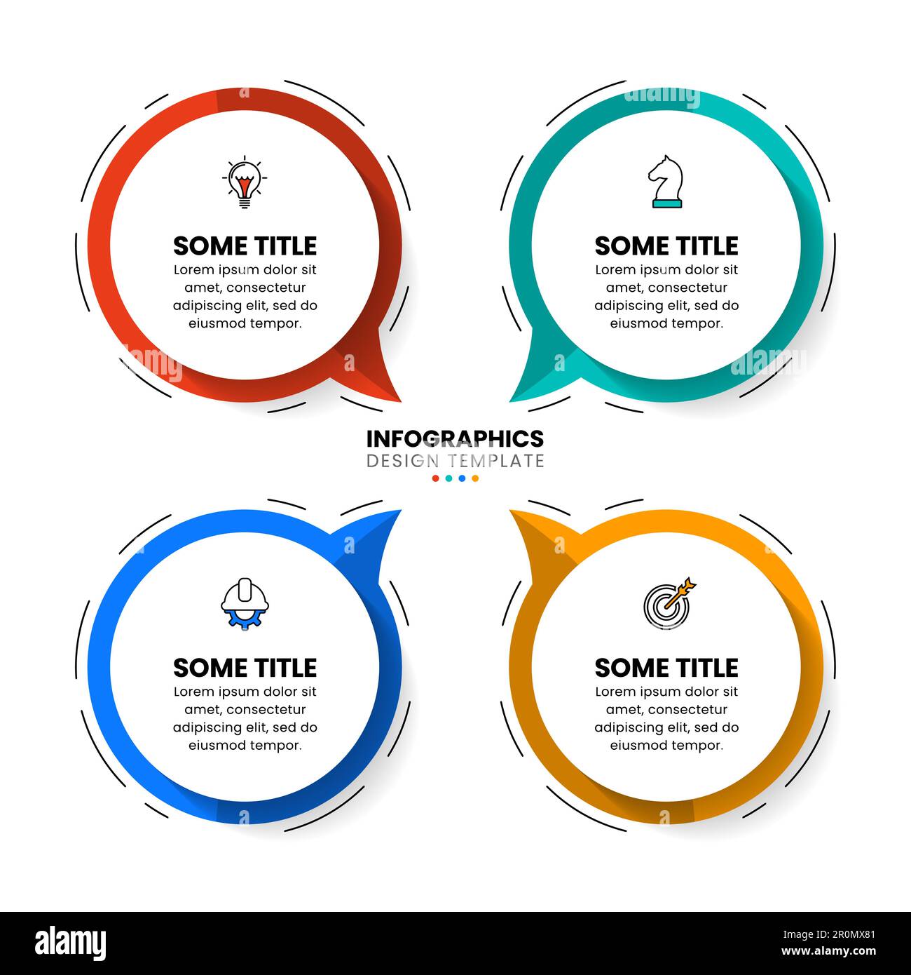 Infographic template with icons and 4 options or steps. Speech bubbles ...
