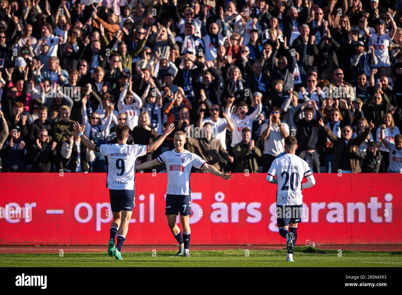Aarhus, Denmark. 07th, May 2023. Mads Emil Madsen (7) of AGF scores for
