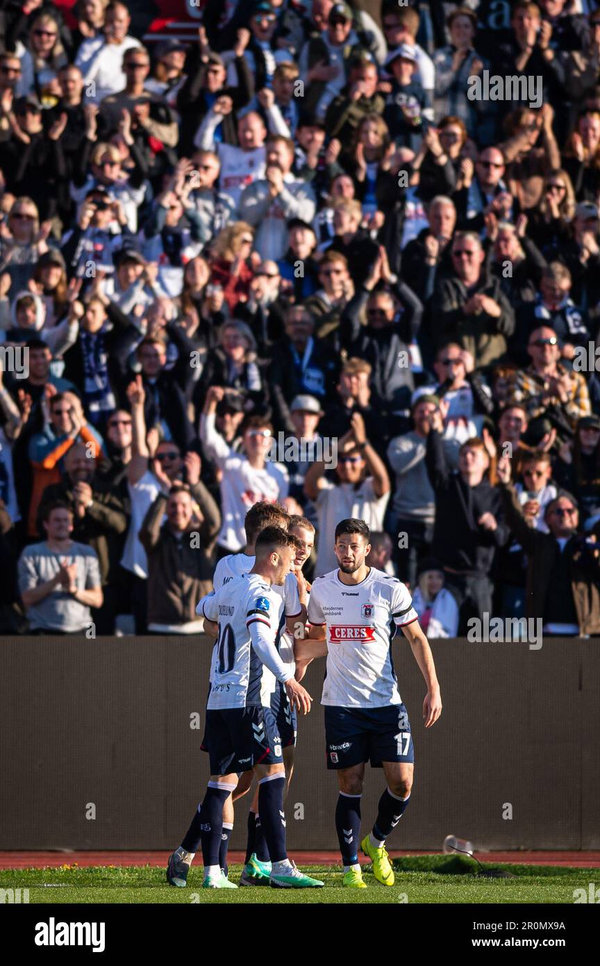 Aarhus, Denmark. 07th, May 2023. Mads Emil Madsen (7) of AGF scores for