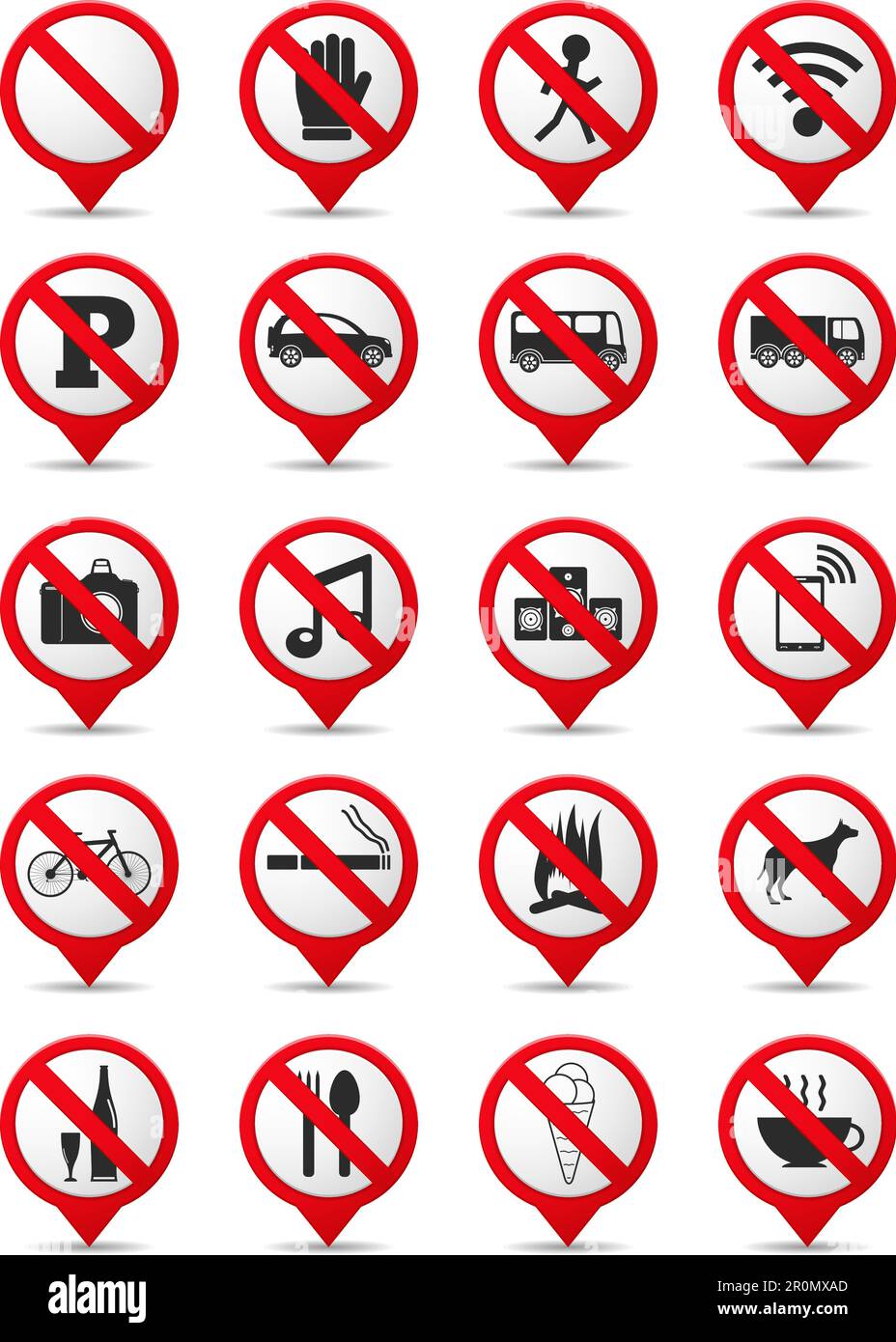 Set of prohibition signs as map markers, vector eps10 illustration ...