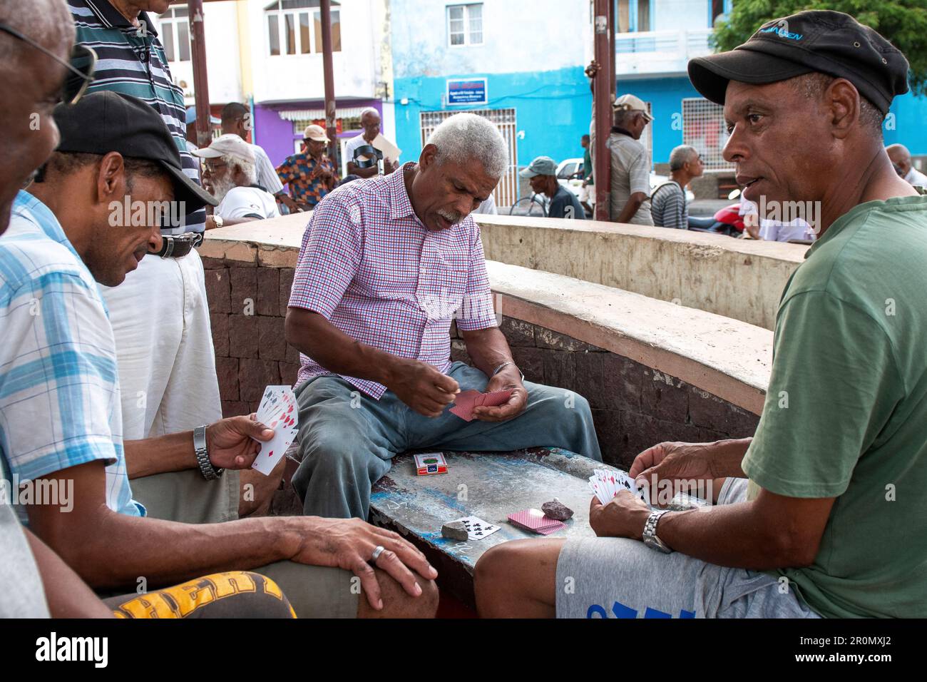 Cape Verde, Island Sao Vincente, Mindelo, men playing cards Stock Photo -  Alamy
