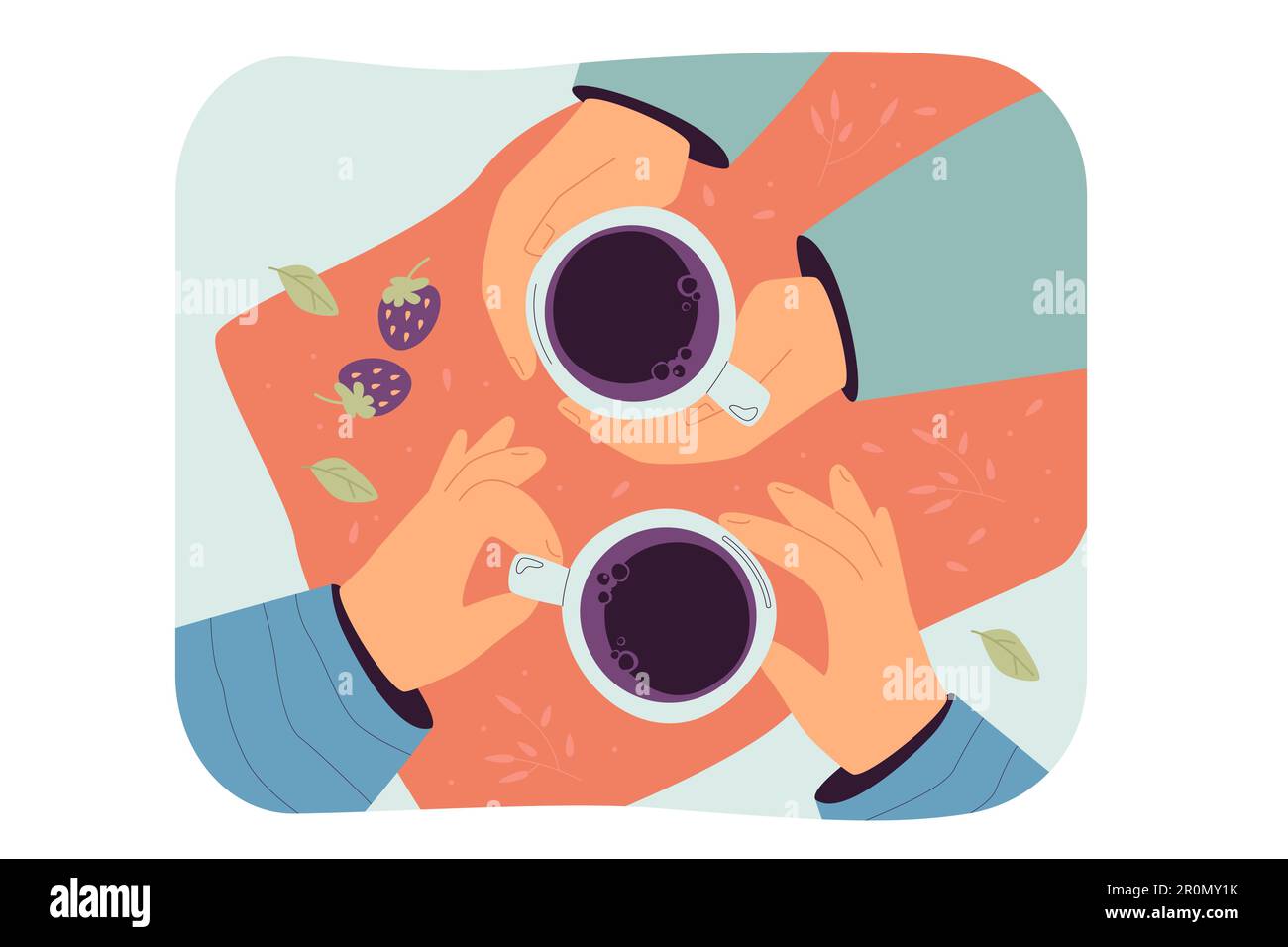 Top view of human hands holding cups Stock Vector