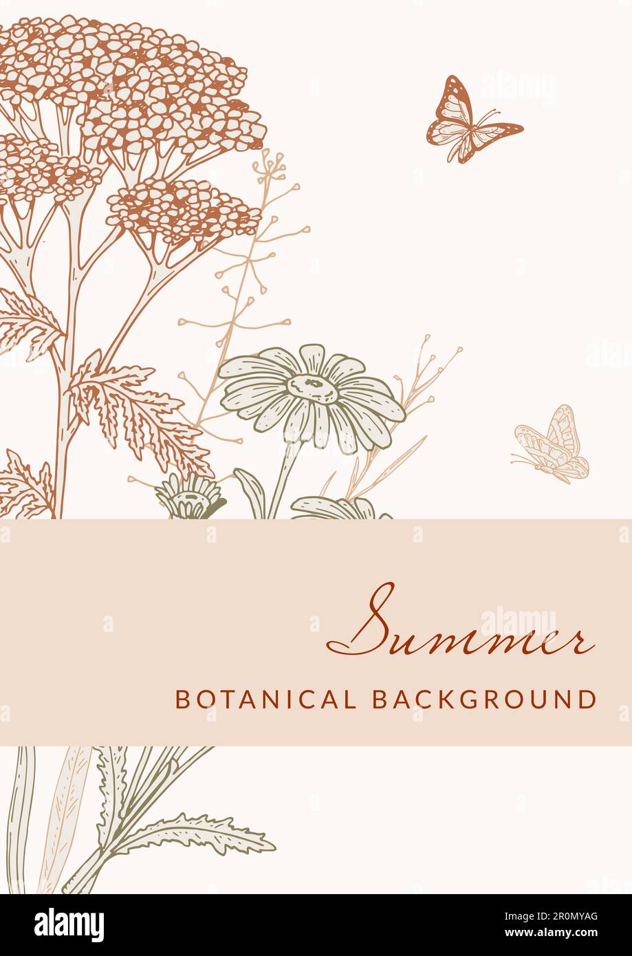 Hand drawn summer wildflowers design. Vector illustration in sketch style. Meadow flowers aesthetic background Stock Vector