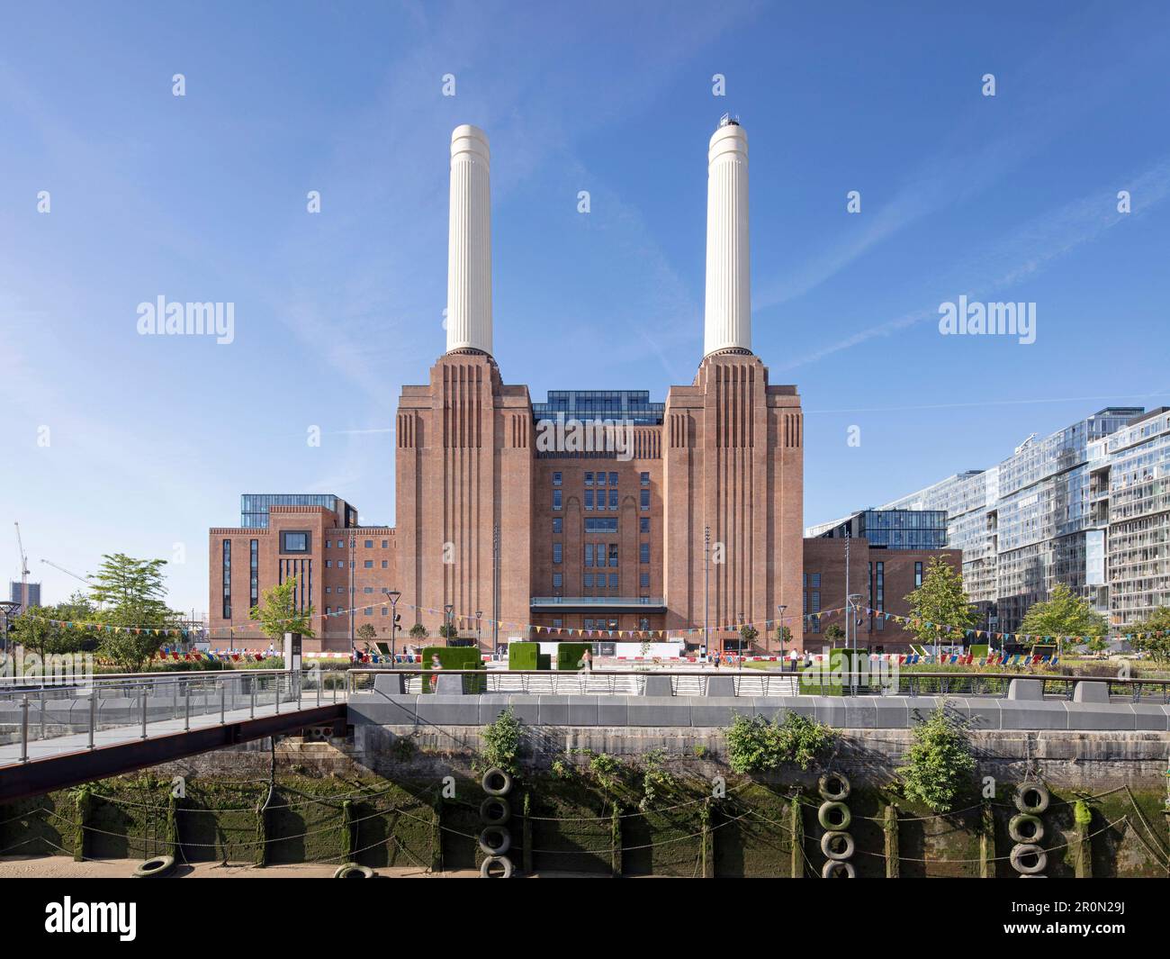 Battersea Power Station with newly landscaped public realm. Public