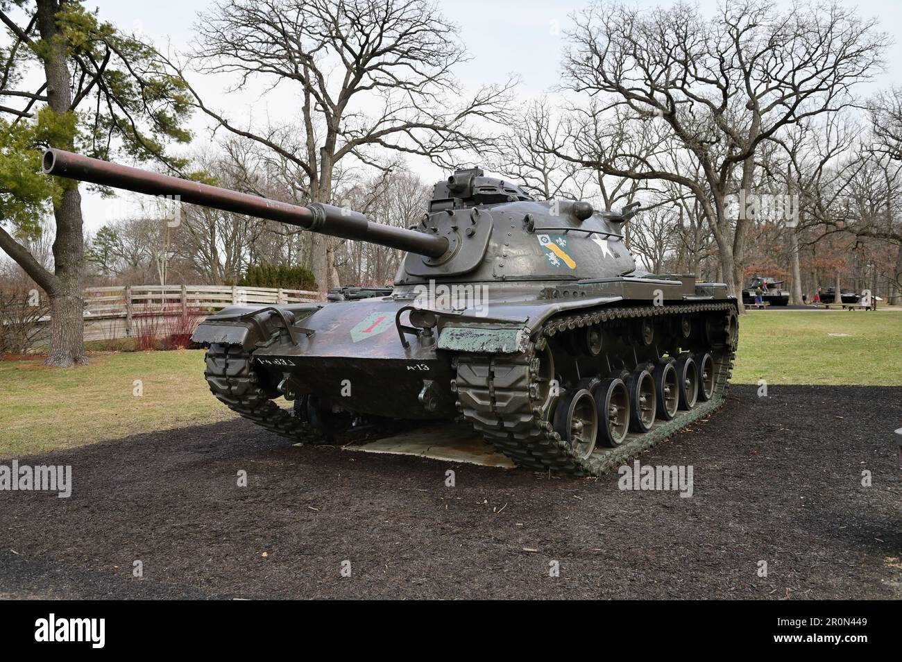 Wheaton, Illinois, USA. A M60 Army tank, one of numerous historic tank vehicles at Cantigny Park. The M60 was used from 1960-1980. Stock Photo