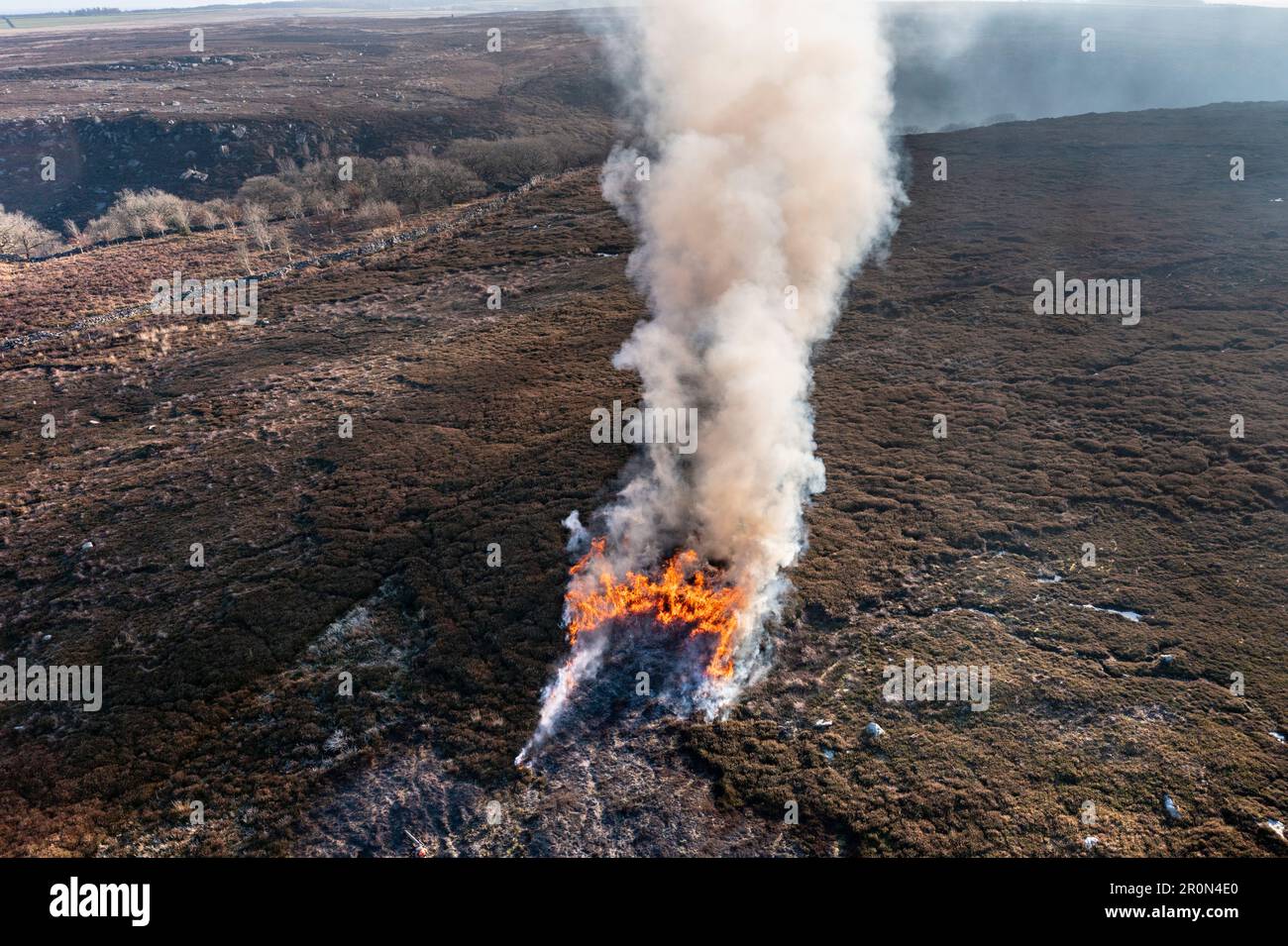 Burning Bracken on the North Yorkshire moors. Stock Photo