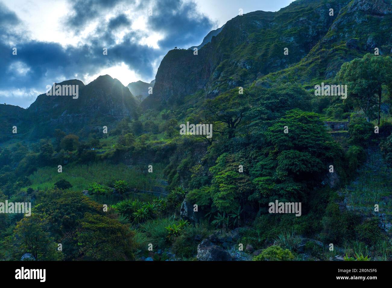Cape Verde, San Antao Island,  green mountains Stock Photo