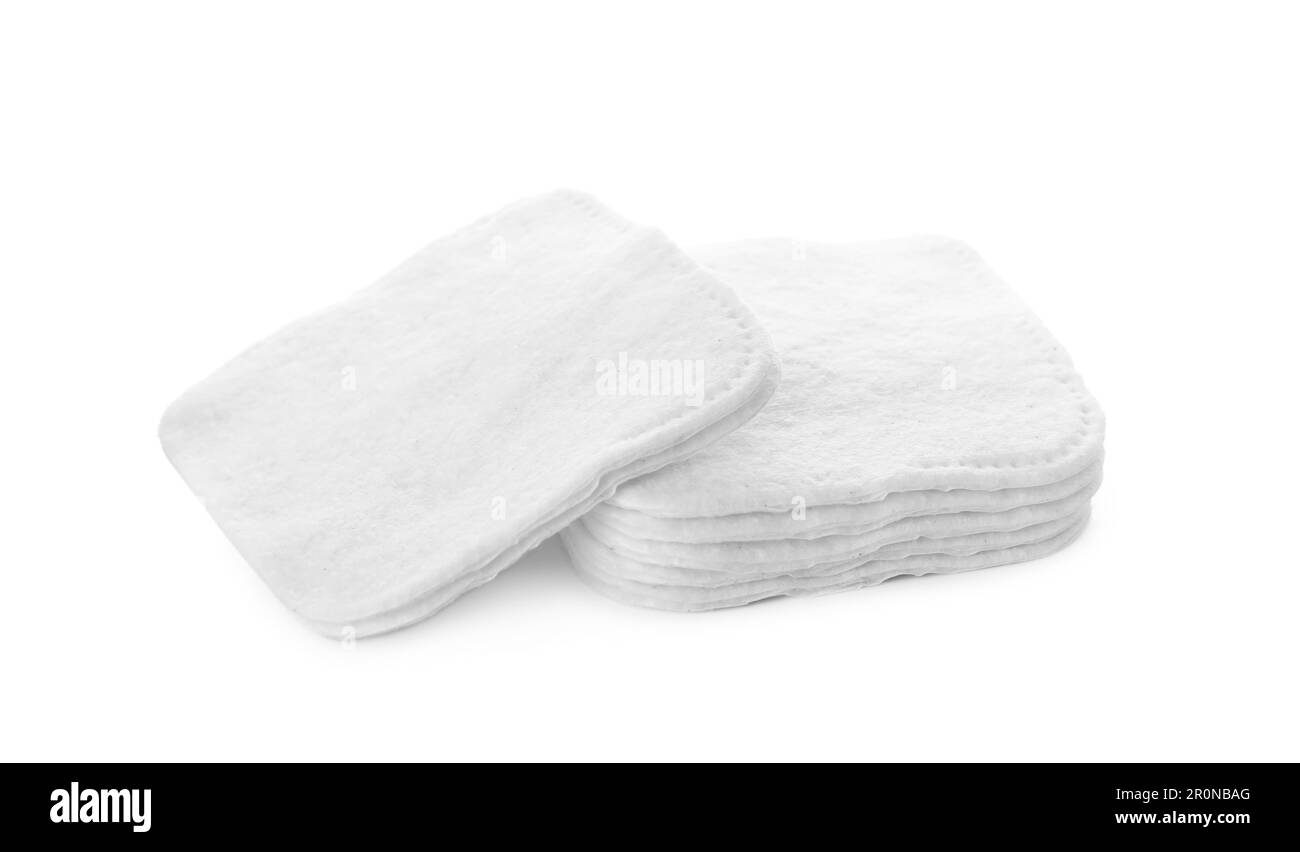 Pile of cotton pads on white background Stock Photo Alamy