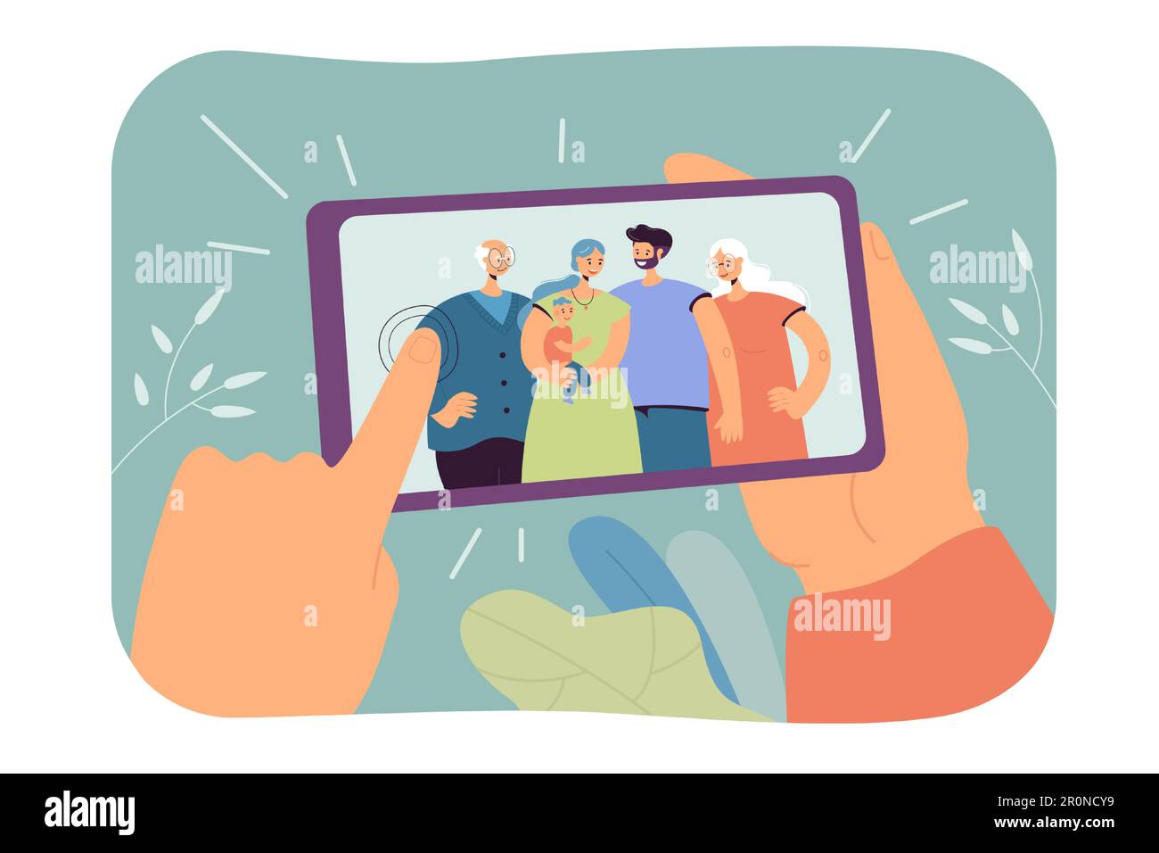 Human hands holding smartphone with family selfie Stock Vector Image ...