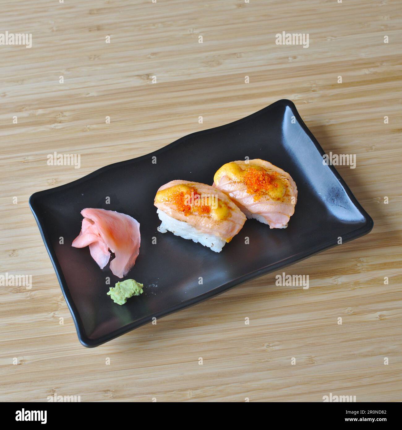 Asian Japanese Food Salmon Aburi Nigiri Stock Photo Alamy