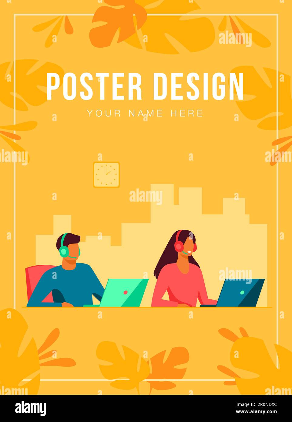 Customer support representatives working in call center Stock Vector