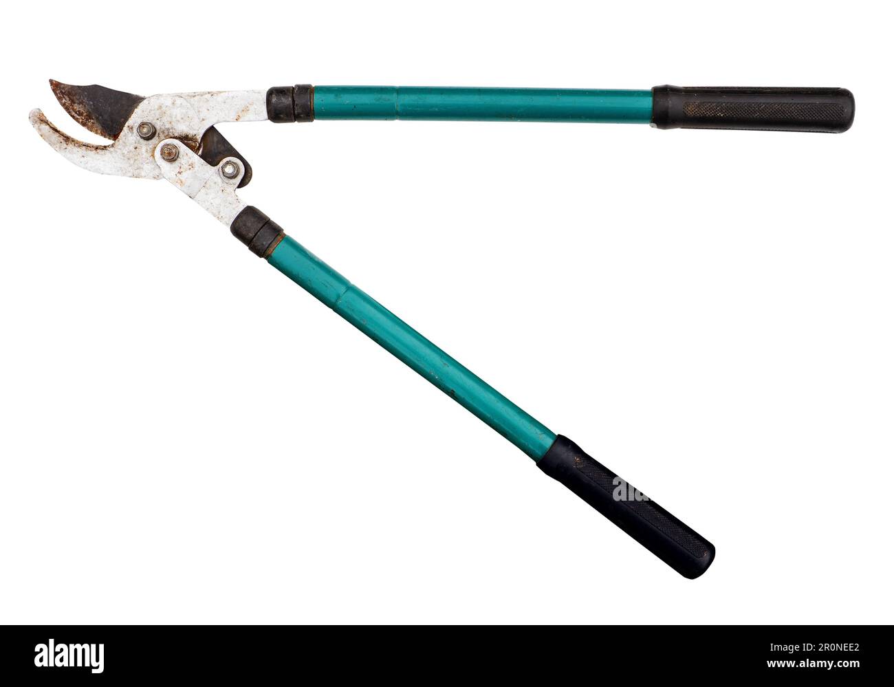used garden loppers for pruning twigs cutout on white background Stock