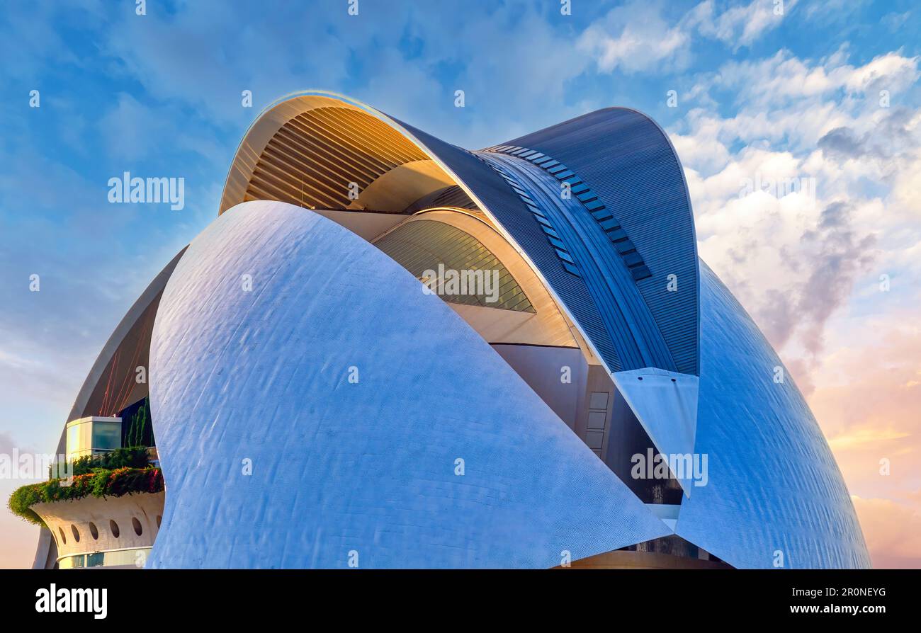 Valencia, Spain - July 17, 2022: Palau de les Arts or Palace of Arts. The architectural complex is the most important modern tourist destination in th Stock Photo