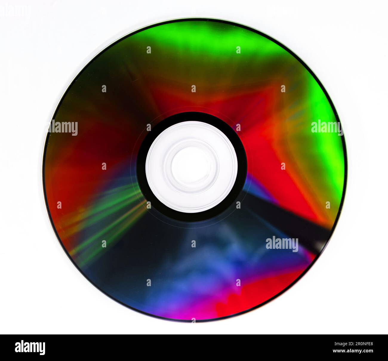 CD DVD compact optical disk storage medium with dust and scratches. Rainbow spectrum of iridescent colors Stock Photo