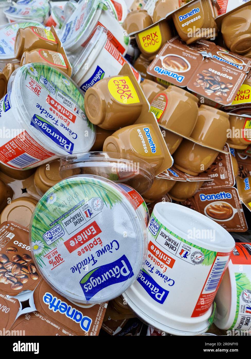 Expired foods in a garbage dumpster, Lyon, France Stock Photo Alamy