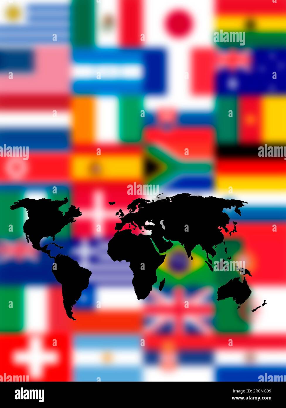 world map and background of flags of the nations Stock Photo