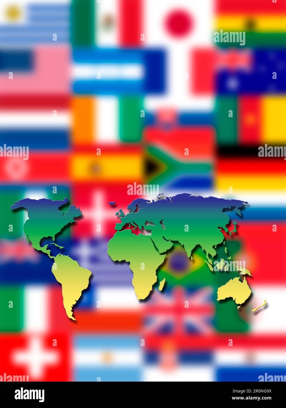 world map and background of flags of the nations Stock Photo