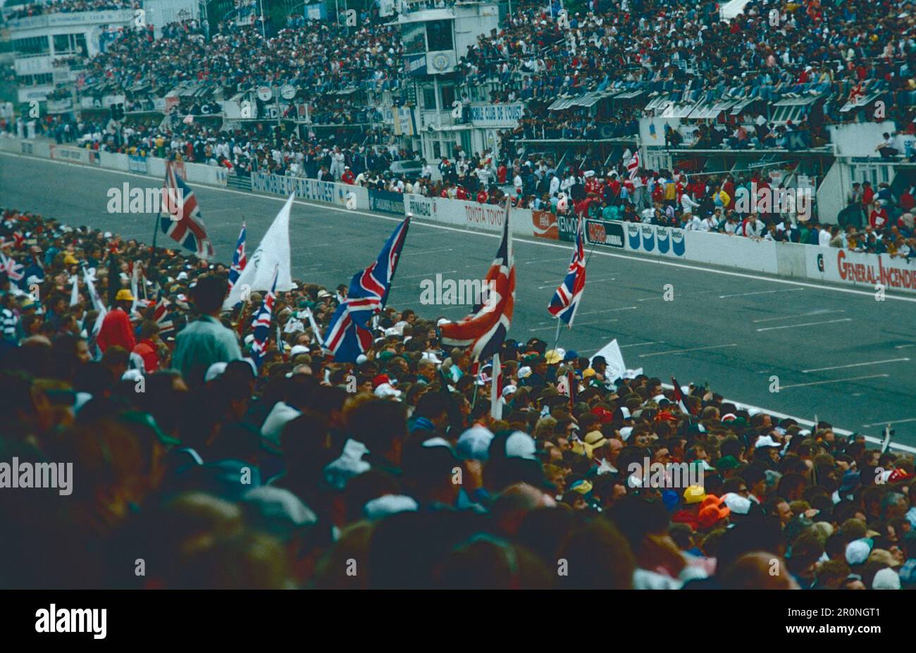 British supporters at the car racing championship, 1990s Stock Photo