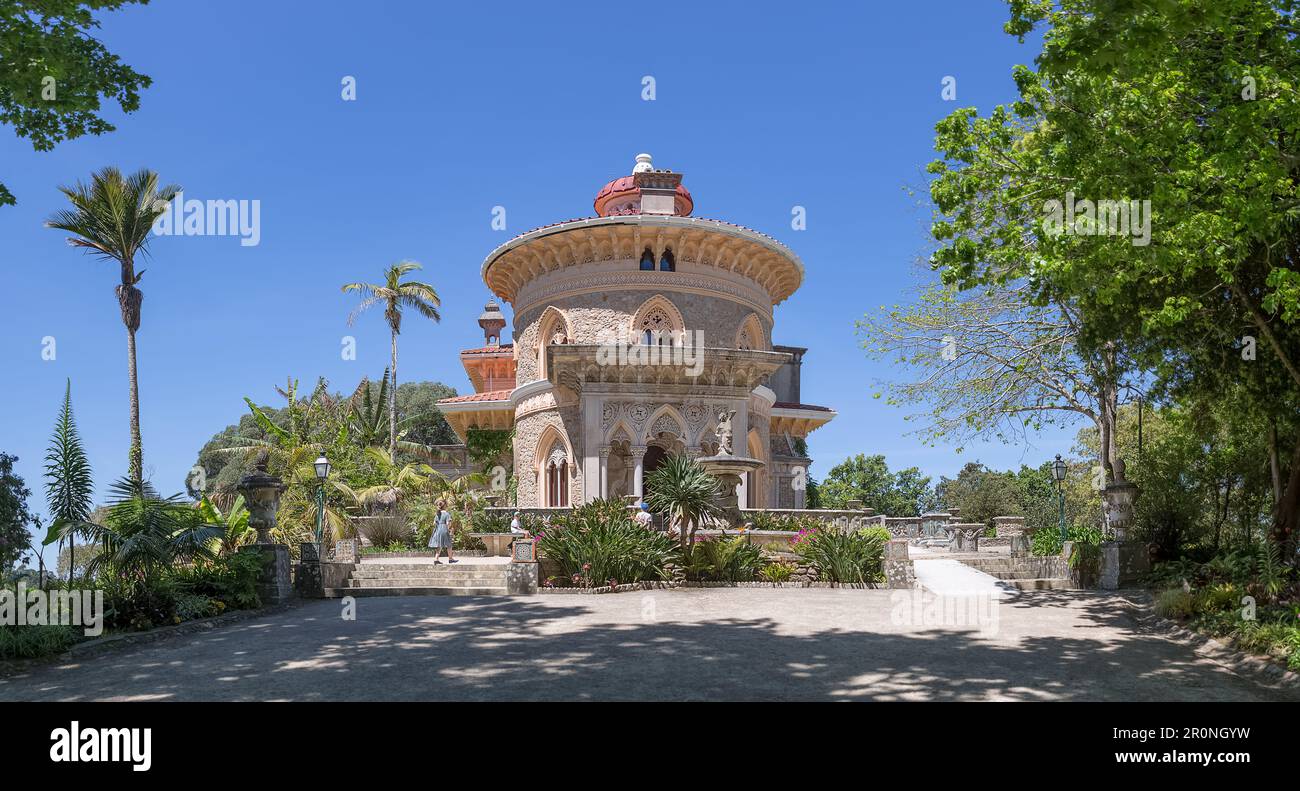 Madeira Island Portugal - 04 25 2023: Panoramic exterior view at Monserrate Palace, a palatial villa located on Sintra, the traditional summer resort Stock Photo
