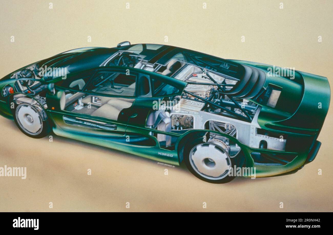 Jaguar XJ220 car cutaway drawing, UK 1990s Stock Photo