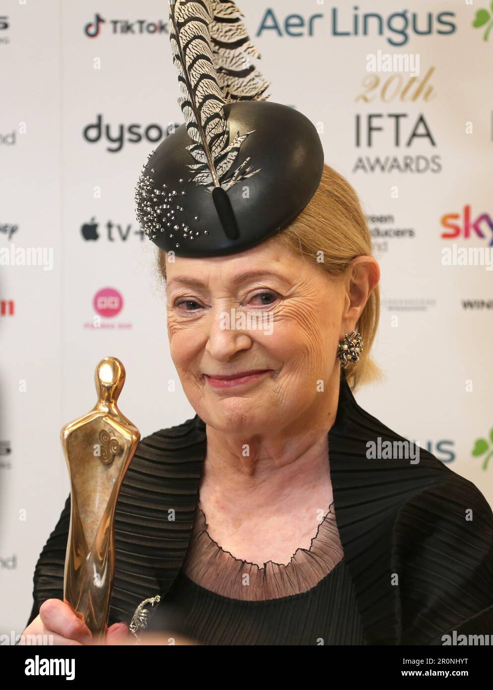 Dublin, Ireland. 7th May 2023. Joan Bergin receives the Lifetime Achievement Award for her  contribution to Irish cinema as a costume designer pictured at the winners photocall at the Irish Film and Television Awards (IFTAs), Dublin Royal Convention Centre. Credit: Doreen Kennedy/Alamy Live News. Stock Photo