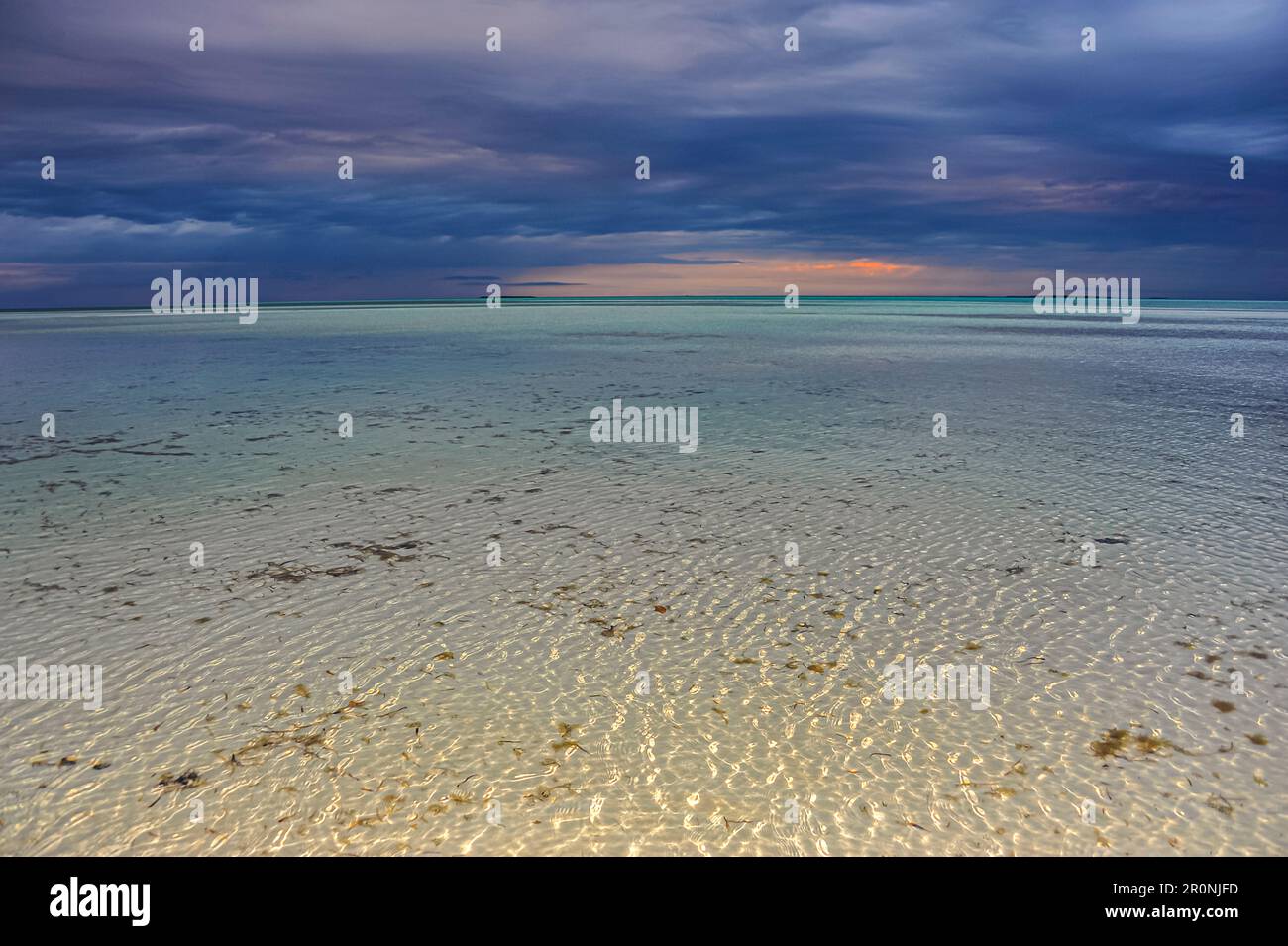 Beach panorama on a thunderstorm evening in Cayo Guillermo. Jardines del Rey. Cuba. Stock Photo