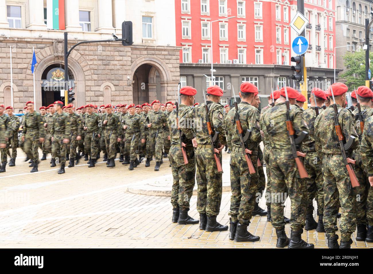Sofia, Bulgaria. May 6th 2023.  Soldiers lined up for, St. George's Day and Bulgarian Army holiday Stock Photo