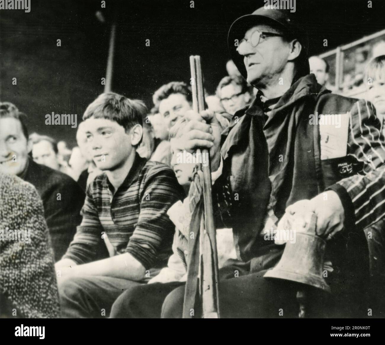 Football fan with his gun at the football match Sparta vs. Slavia, Prague, Czech Republic 1966 Stock Photo