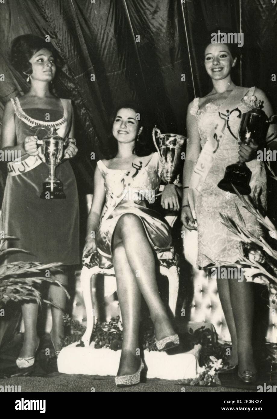 The first three beauty queens of an Arab contest, 1965 Stock Photo